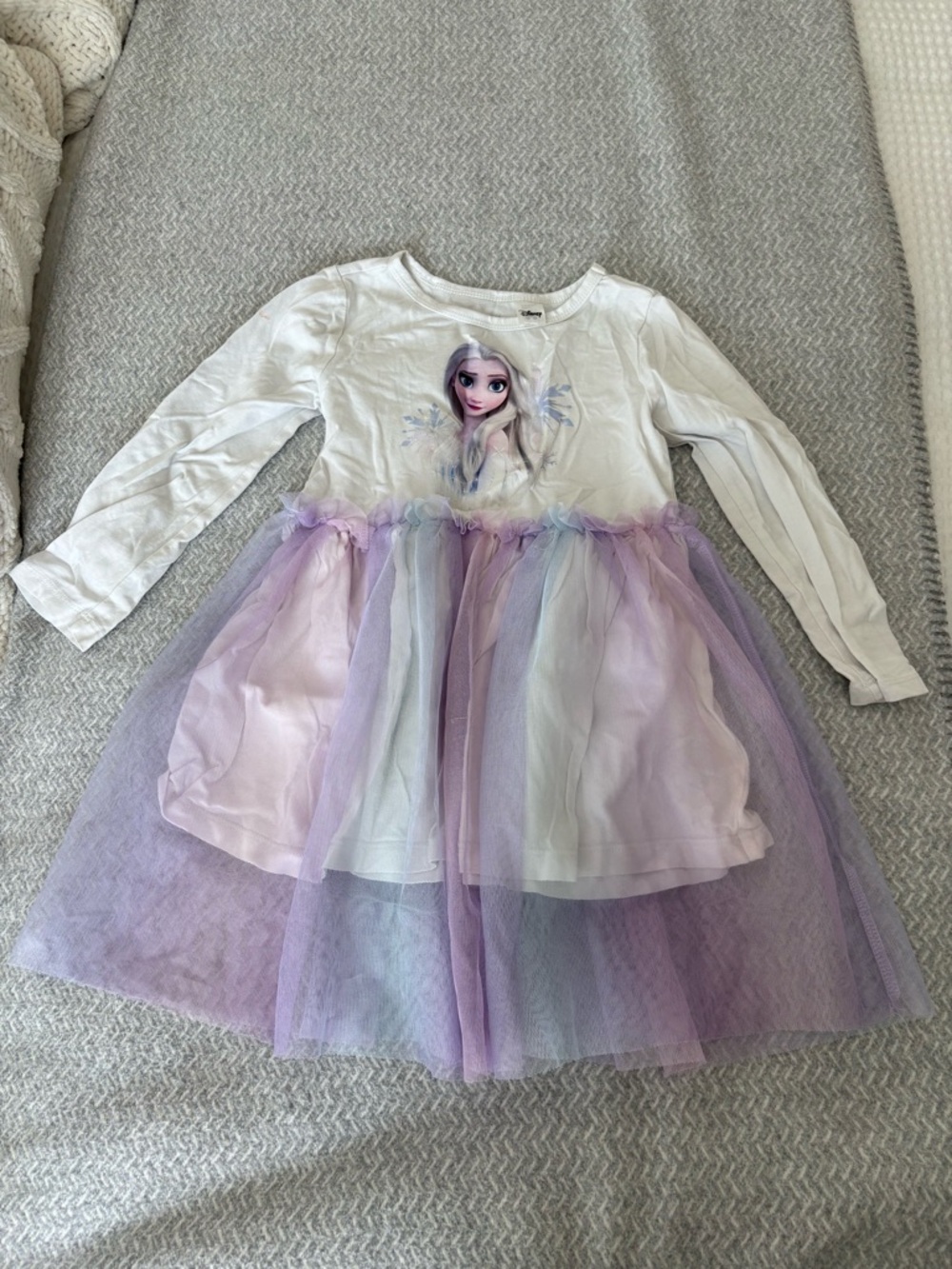 H&M White Long-Sleeve Elsa Tulle Dress with Lavender and Pale Blue Skirt